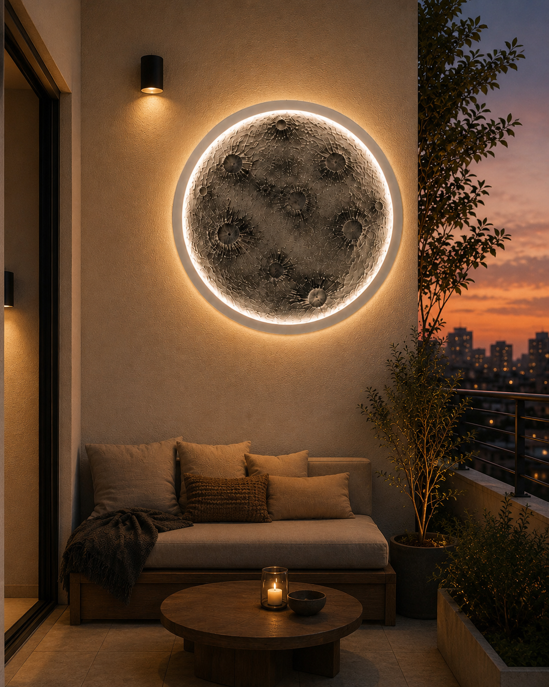 Lunar Reverie - Handcrafted Illuminated Textural Art
