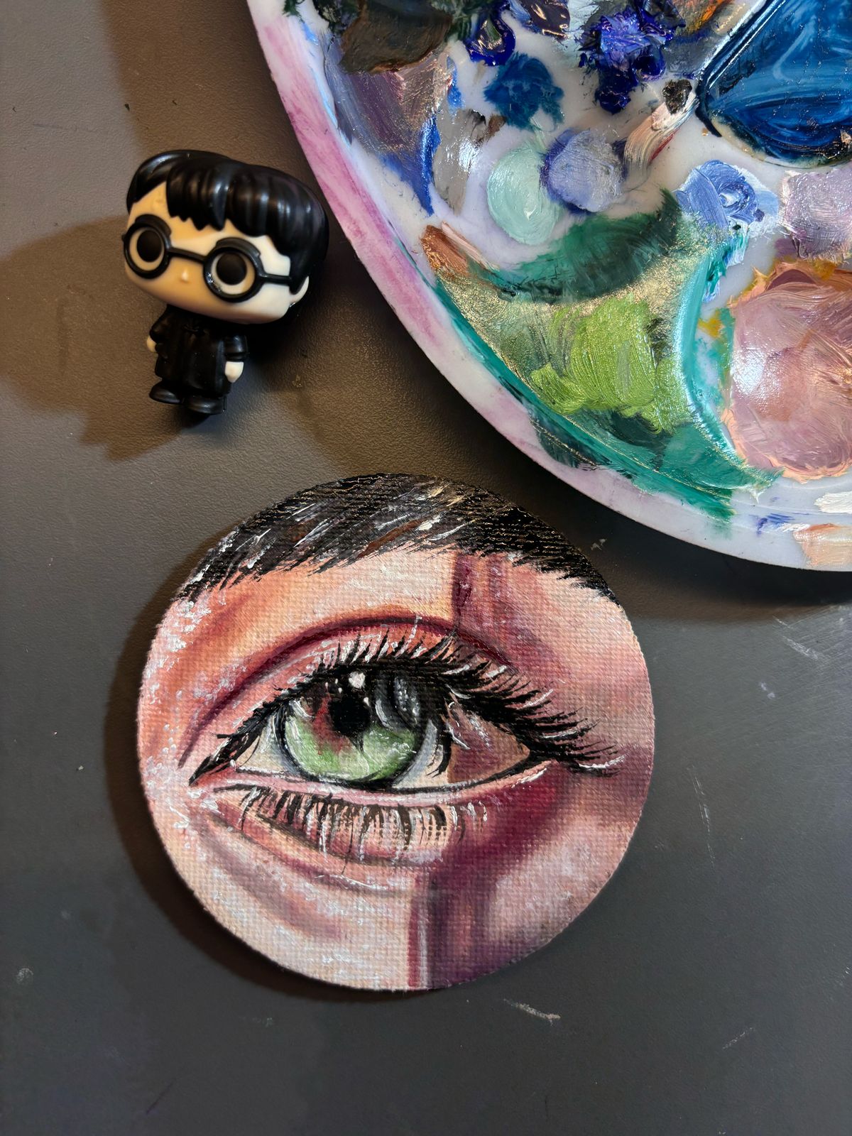 Mini Eye Painting on Circular Canvas.